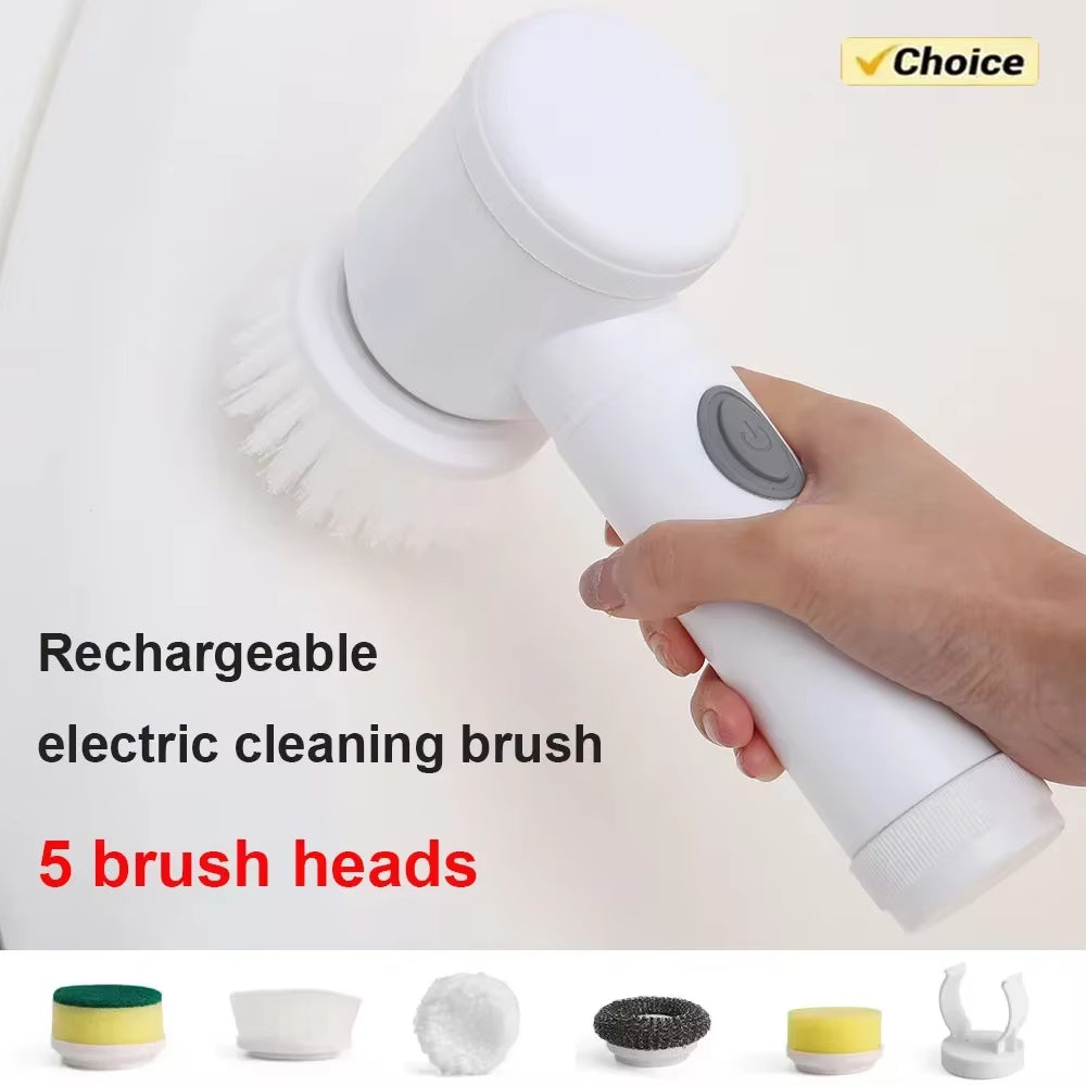 Electric Cleaning Brush Electric Scrubber,Bathroom Cleaning Brush Power Scrubber with 5 Replaceable Brush Heads Cleaning Tools