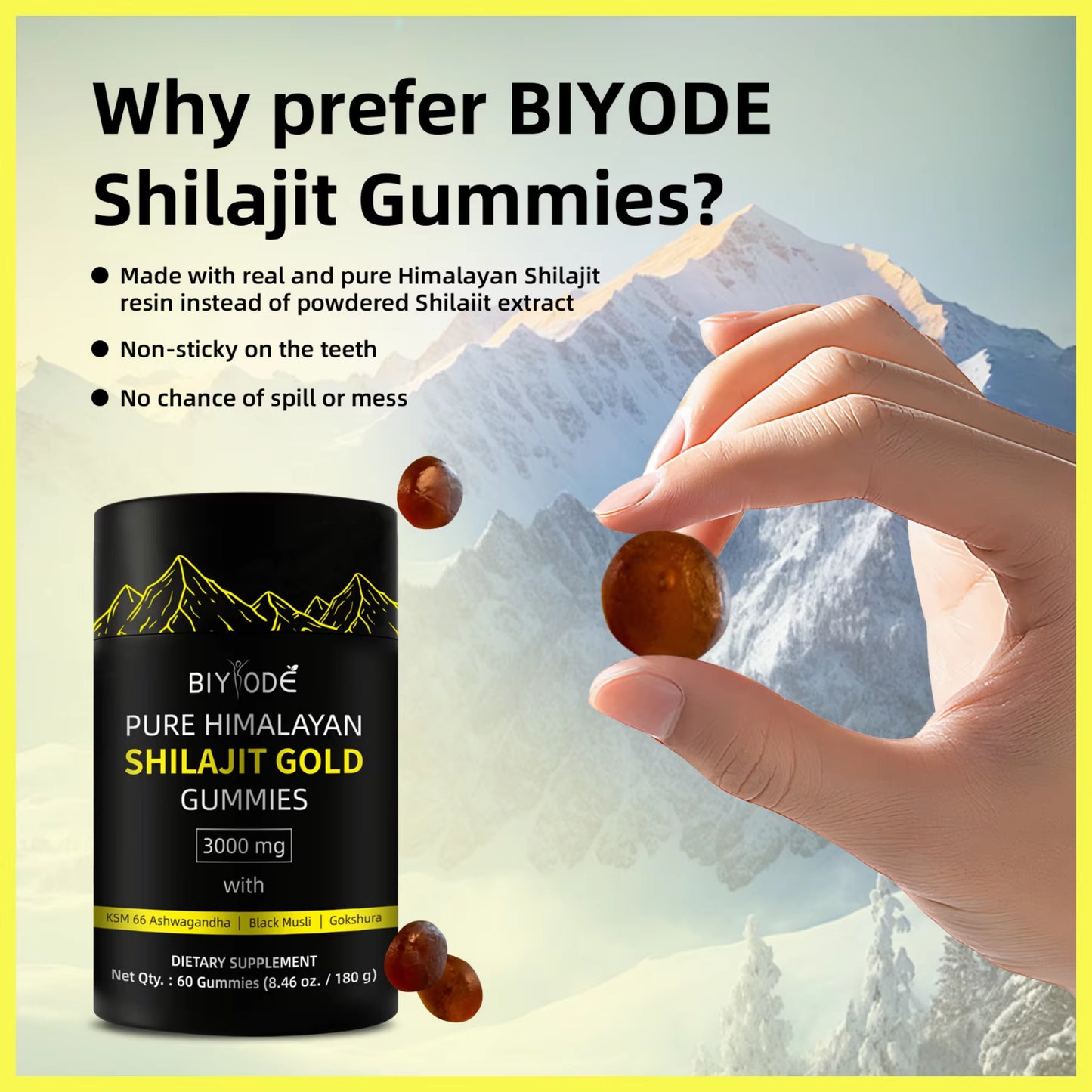 BIYODE 3000Mg Pure Himalayan Shilajit Gummies Containing 85+Trace Minerals Supplement Vegetarian Easy Independent Packaging