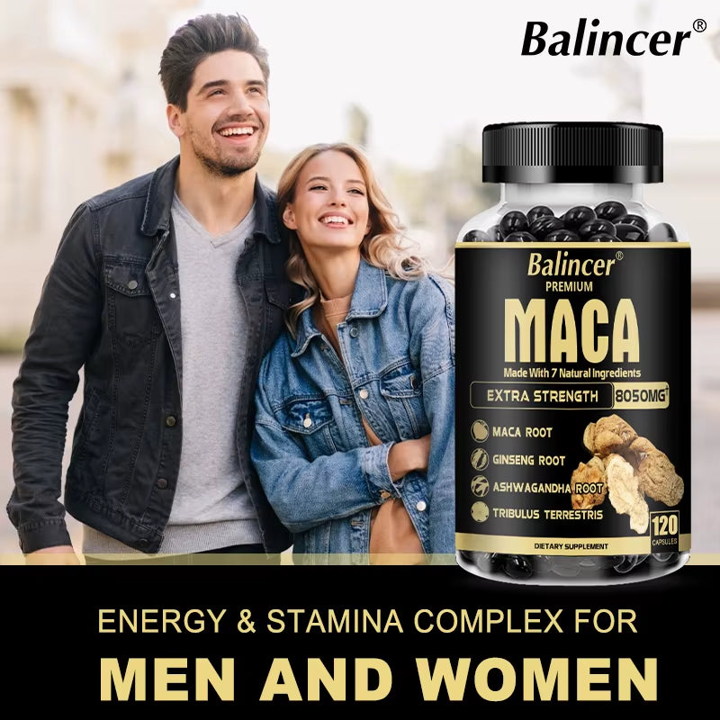 Maca Supplement - with Ginseng Ashwagandha Tribulus Terrestris 8050Mg - Muscle Mass, Endurance and Vitality