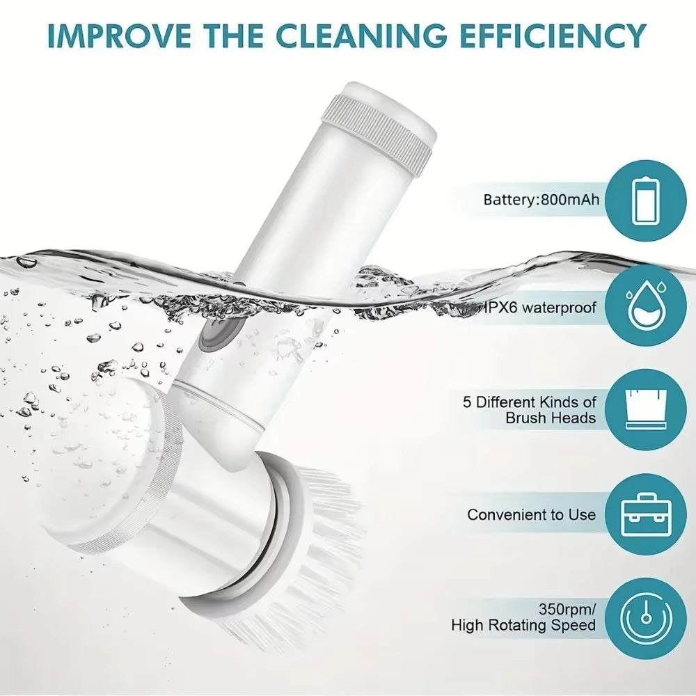 Electric Cleaning Brush Electric Scrubber,Bathroom Cleaning Brush Power Scrubber with 5 Replaceable Brush Heads Cleaning Tools