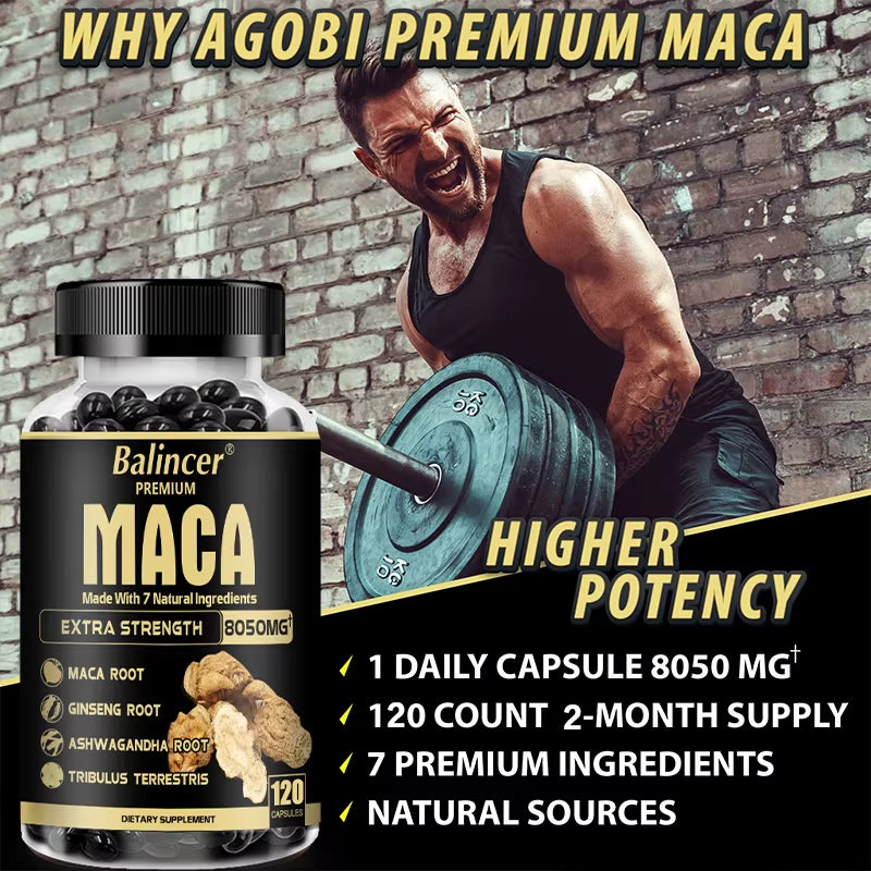 Maca Supplement - with Ginseng Ashwagandha Tribulus Terrestris 8050Mg - Muscle Mass, Endurance and Vitality