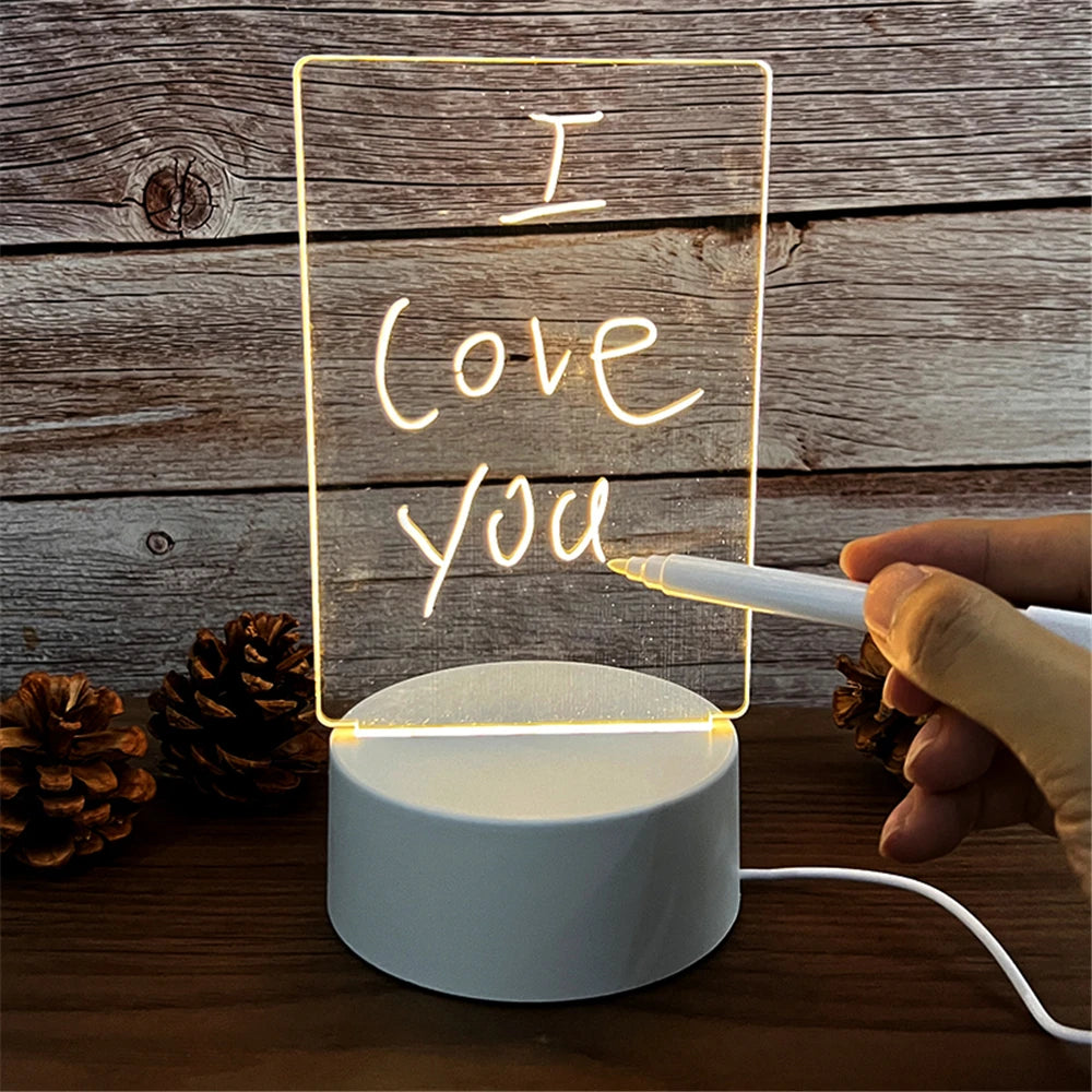 Transparent Message Board Night Light Glowing Memo Acrylic LED Ambient Lights Daily Moment Note Board Erasable Room Decor Gift