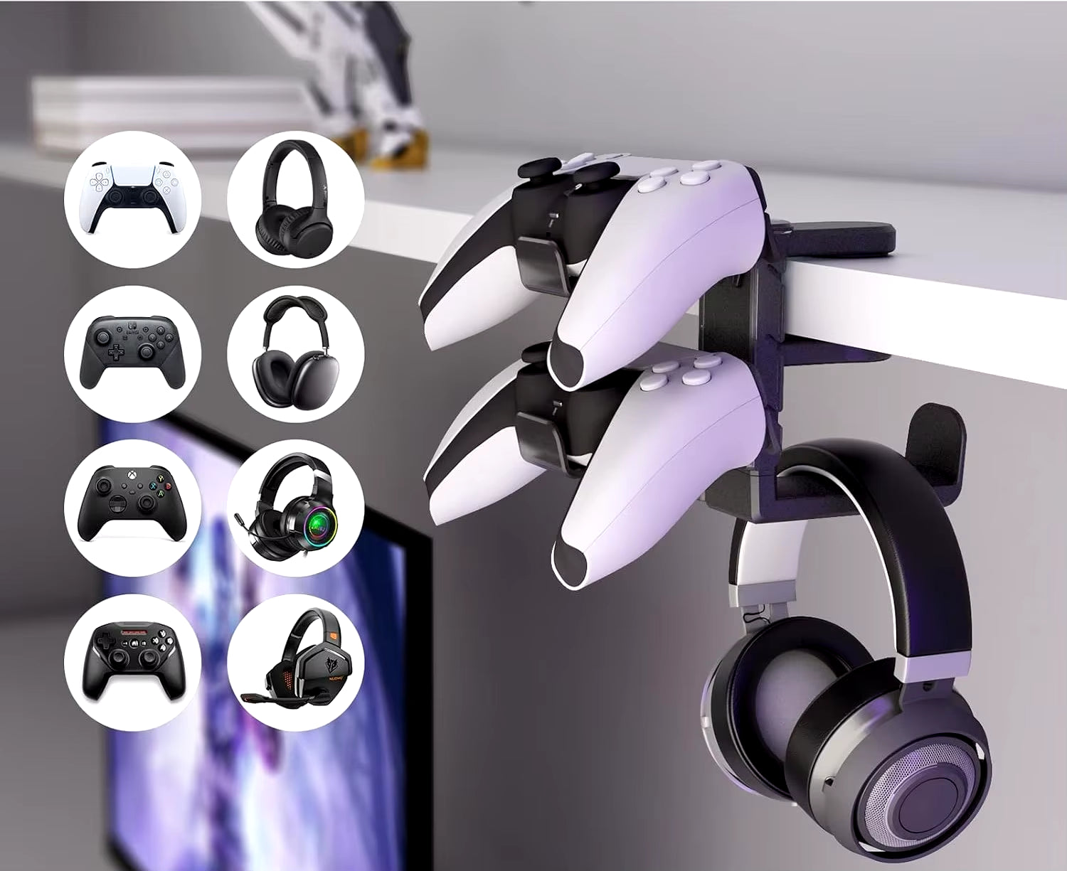 Portable Non Perforated Table Clip Hook Headphone Handle Bracket Controller Hanger Holder Stand