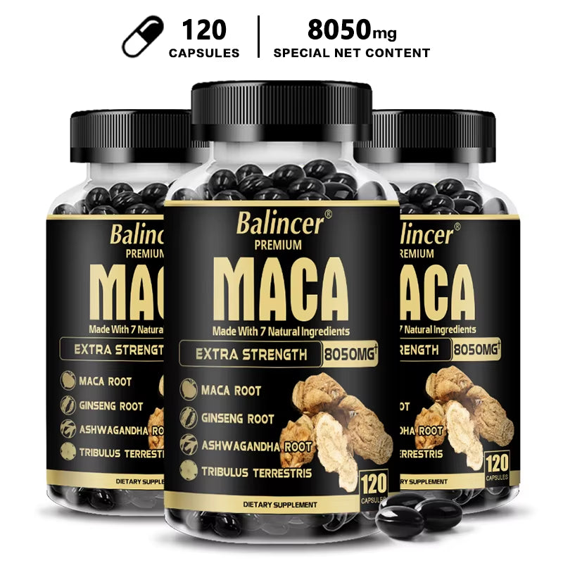 Maca Supplement - with Ginseng Ashwagandha Tribulus Terrestris 8050Mg - Muscle Mass, Endurance and Vitality