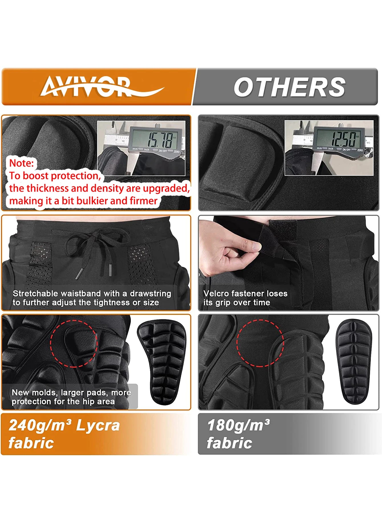 AVIVOR Protective Padded Shorts for Snowboard,Skate and Ski,3D Protection for Hip,Butt and Tailbone