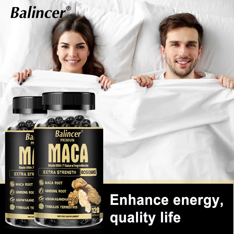 Maca Supplement - with Ginseng Ashwagandha Tribulus Terrestris 8050Mg - Muscle Mass, Endurance and Vitality