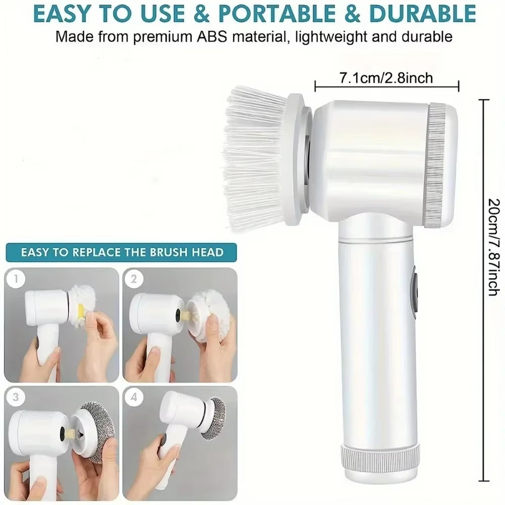 Electric Cleaning Brush Electric Scrubber,Bathroom Cleaning Brush Power Scrubber with 5 Replaceable Brush Heads Cleaning Tools