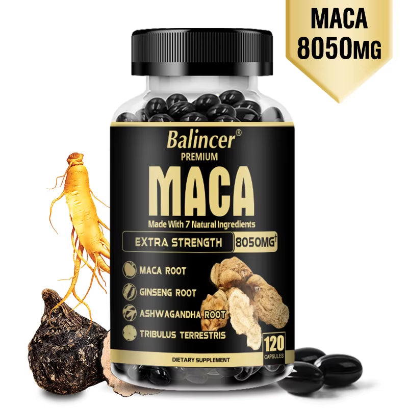 Maca Supplement - with Ginseng Ashwagandha Tribulus Terrestris 8050Mg - Muscle Mass, Endurance and Vitality